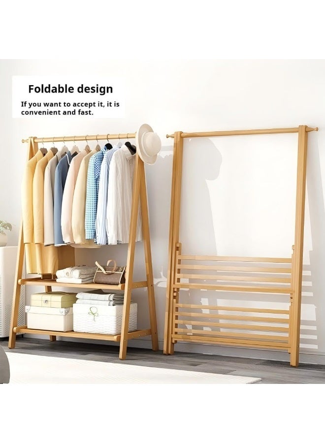 Bukela Folding Bamboo Clothes Rack, Multipurpose Clothing Garment Rack for Hanging Clothes, Stand Rack with Rod and 2 Tier Lower Storage Shelf, Coat Rack for Bedroom/Living Room - Image 3